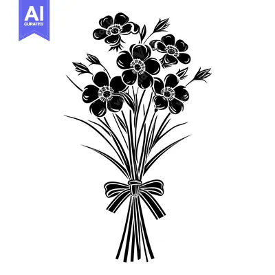 Aset premium populer: Silhouette of a Bouquet of Flowers Tied with a Bow