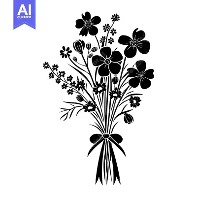 Aset premium populer: A Silhouette of a Bouquet of Flowers with a Bow