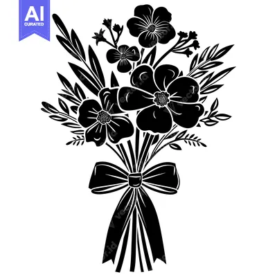 Aset premium populer: Silhouette of a floral bouquet with a bow