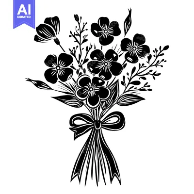 Aset desain premium: Black and White Bouquet of Flowers with a Bow