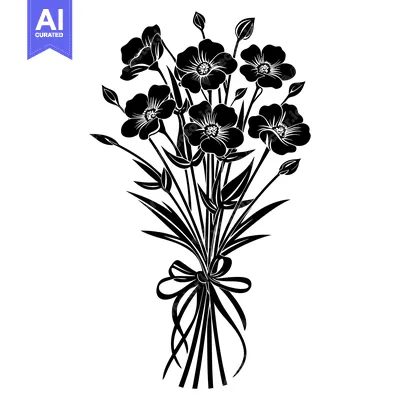 Popular premium asset: Black and White Silhouette of a Flower Bouquet with a Bow