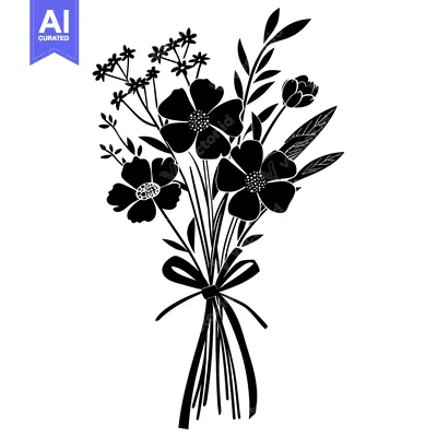 Premium design asset: Silhouette of a Bouquet of Flowers Tied with a Ribbon