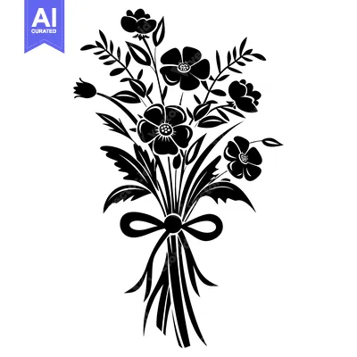 Aset premium populer: Black and White Bouquet of Flowers with a Bow