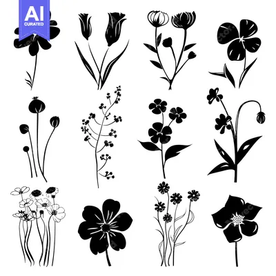 Aset premium populer: Black Silhouettes of Different Types of Flowers