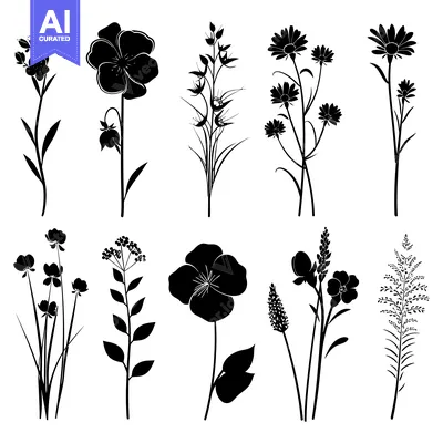 Popular premium asset: Black Silhouettes of Various Flower and Plant Species