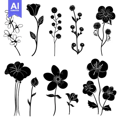 Popular premium asset: Black Silhouettes of Various Flowers and Buds