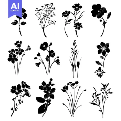 Premium design asset: Collection of Black Silhouette Flower and Plant Designs