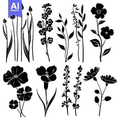 Popular premium asset: Black Silhouettes of Various Flower and Plant Species