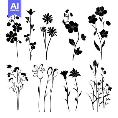 Black Silhouettes of Various Flower Arrangements
