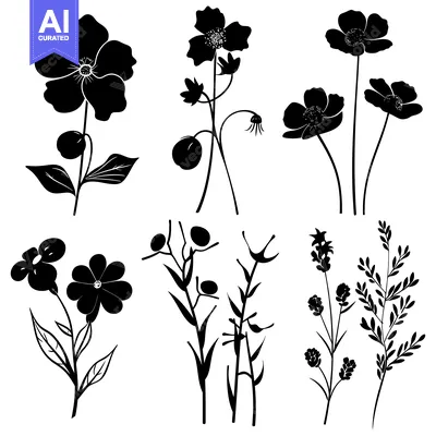 Aset premium populer: Silhouette of Seven Different Flower and Plant Species