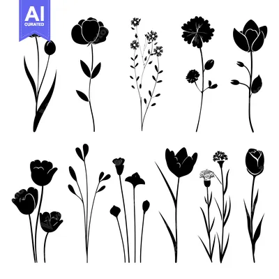 Popular premium asset: A Collection of Silhouettes of Various Flowers