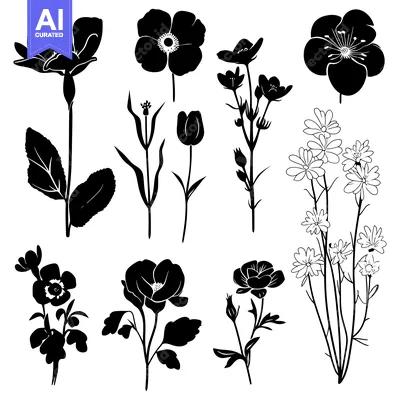 Aset premium populer: Black Silhouettes of Various Flower Species