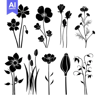 Popular premium asset: Black Silhouettes of Various Blooming and Budding Flowers