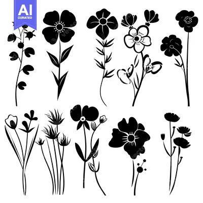 Popular premium asset: Black Silhouettes of Various Flowers and Plants