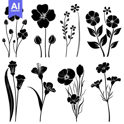Aset desain premium: Black Silhouettes of Various Floral Arrangements