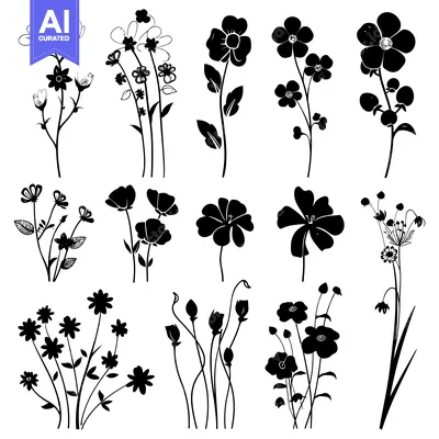 Popular premium asset: A Collection of Black and White Flower Silhouettes