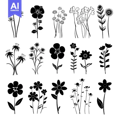 Black and White Silhouettes of Various Floral Arrangements