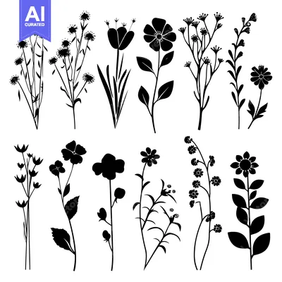 Popular premium asset: Collection of Black Silhouettes of Various Flower and Plant Designs