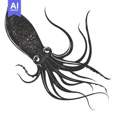 Aset premium populer: Black and White Silhouette of an Octopus with Eight Tentacles