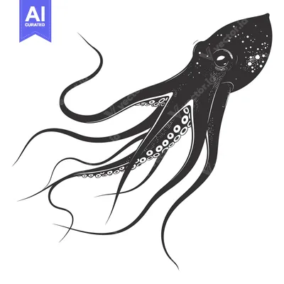 Aset premium populer: Black and White Illustration of an Octopus with Tentacles