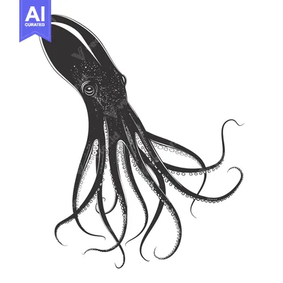 Aset premium populer: Black and White Illustration of an Octopus with Tentacles