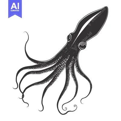 Aset desain premium: Black and White Illustration of an Octopus with Eight Tentacles