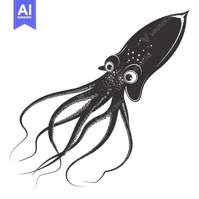Aset desain premium: Black and White Illustration of an Octopus with Large Eyes