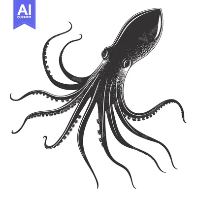 Premium design asset: Black and White Illustration of an Octopus with Tentacles