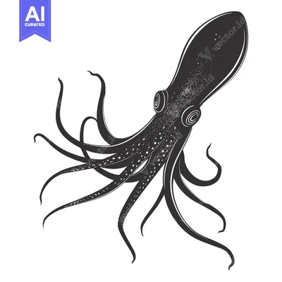 Black and white illustration of an octopus with eight tentacles