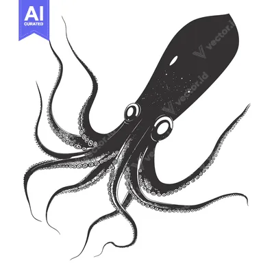 Aset premium populer: Black and white illustration of an octopus with tentacles