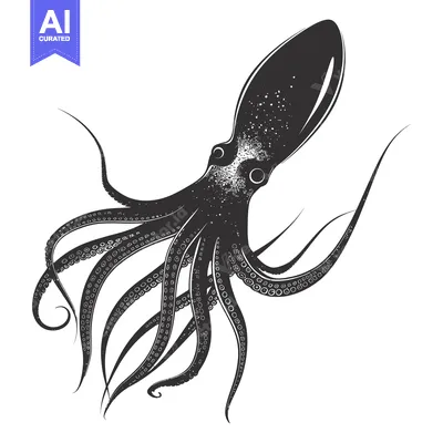 Aset desain premium: Black and White Illustration of an Octopus with Tentacles