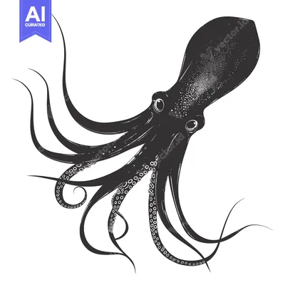 Aset premium populer: Hand-Drawn Illustration of a Black and White Octopus with Tentacles