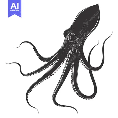 Aset premium populer: Black and White Illustration of an Octopus with Tentacles