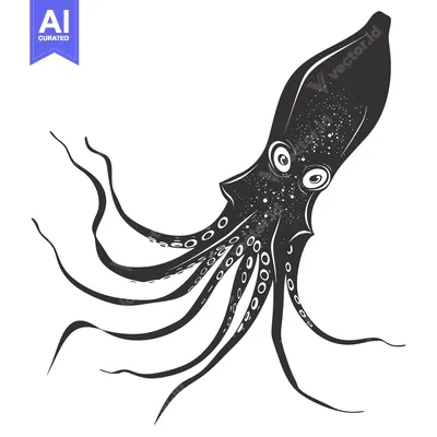 Aset desain premium: Black and White Illustration of an Octopus with Tentacles