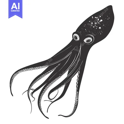 Aset desain premium: Black and White Illustration of an Octopus with Tentacles