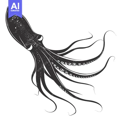 Aset premium populer: Black and White Illustration of an Octopus with Tentacles