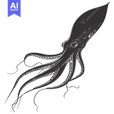 Aset desain premium: Black and White Illustration of an Octopus with Tentacles