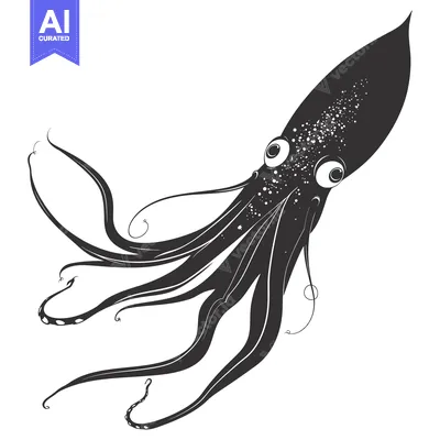 Aset premium populer: Black and White Illustration of a Squid with Tentacles