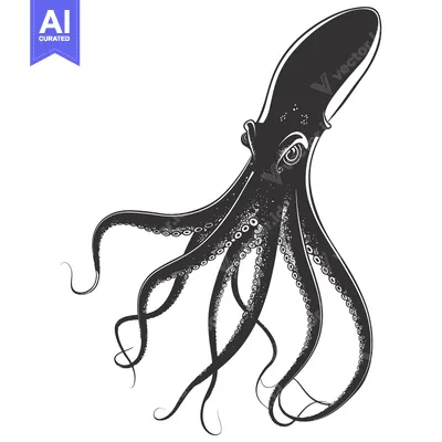 Black and White Illustration of an Octopus with Tentacles