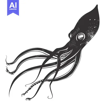 Aset desain premium: Stylized Black and White Illustration of an Octopus with Tentacles