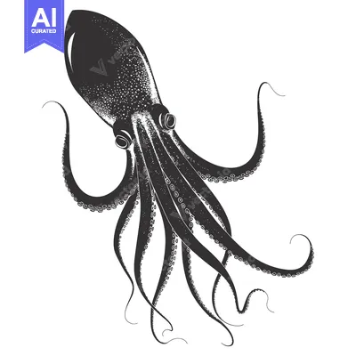 Aset premium populer: Black and White Illustration of an Octopus with Tentacles