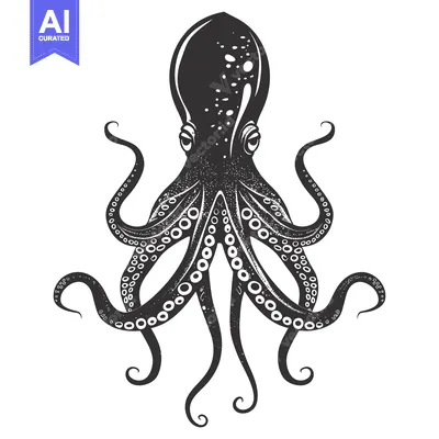 Premium design asset: Black and White Illustration of an Octopus with Eight Tentacles