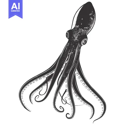 Aset desain premium: Black and White Illustration of an Octopus with Tentacles