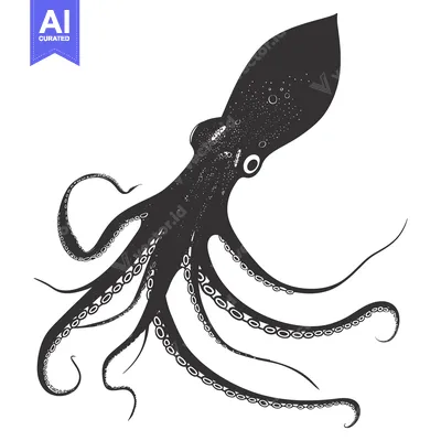Aset desain premium: Black and White Illustration of an Octopus with Tentacles