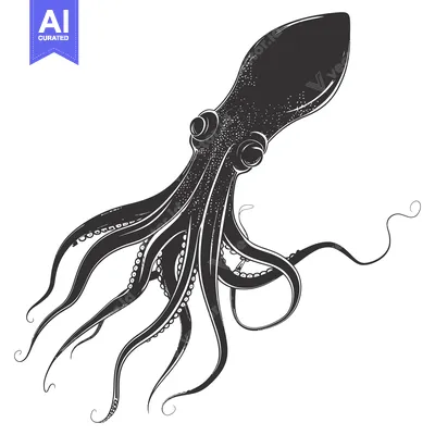 Aset desain premium: Black and White Illustration of an Octopus with Tentacles