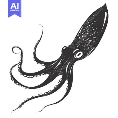 Aset premium populer: Black and White Silhouetted Octopus with Tentacles