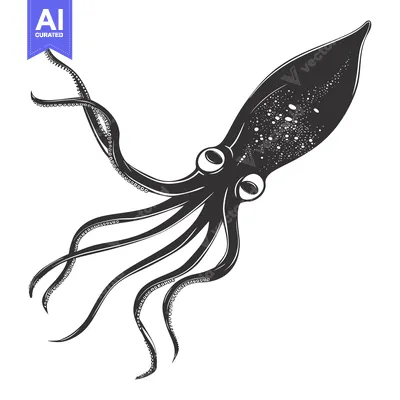 Popular premium asset: Black and White Illustration of a Squid with Tentacles