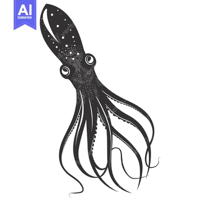 Black and White Illustration of an Octopus with Eight Tentacles