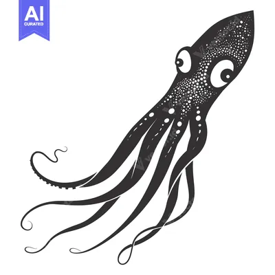 Aset premium populer: Black and white illustration of a stylized octopus with eight tentacle