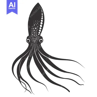 Aset desain premium: Black and White Silhouetted Octopus with Spotted Body